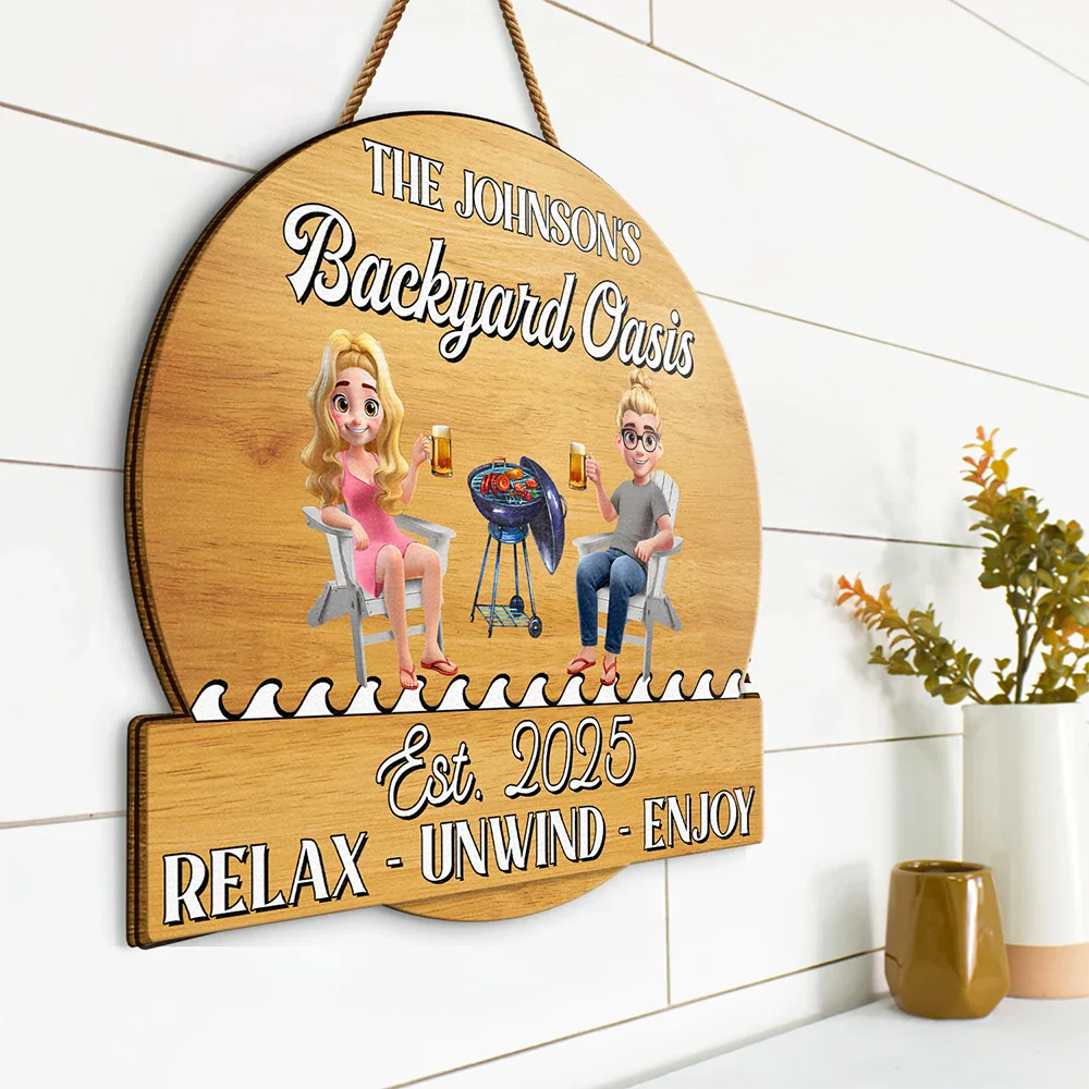 Couple Poolside Paradise Relax Enjoy 3D Effect - Personalized Custom Shaped Wood Sign - Image 2