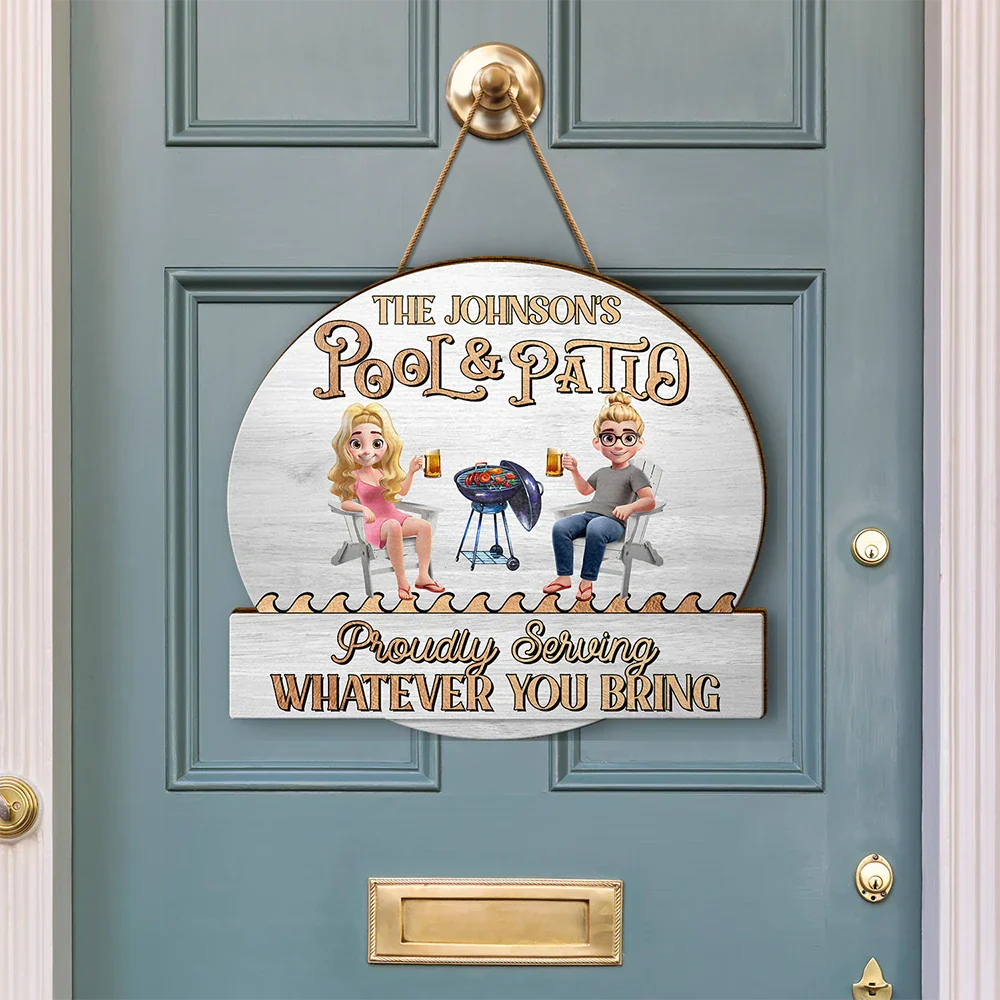 Couple Poolside Paradise Relax Enjoy 3D Effect - Personalized Custom Shaped Wood Sign - Image 3