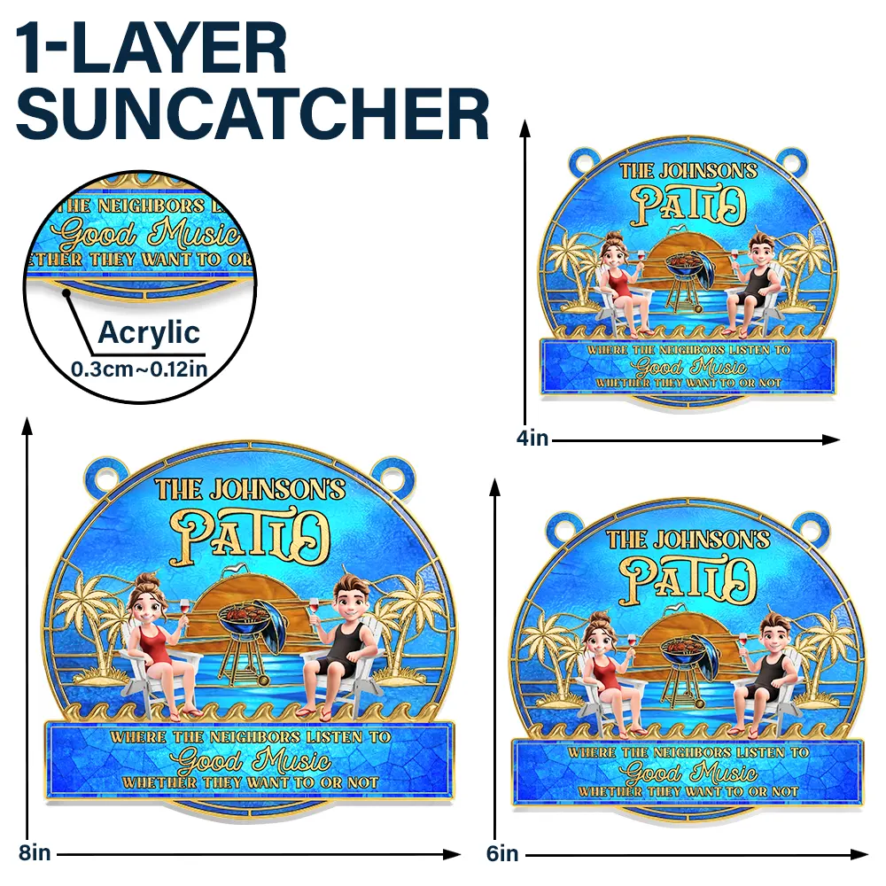 Couple Poolside Paradise Relax Enjoy Stained Glass Effect - Personalized Window Hanging Suncatcher Ornament - Image 5