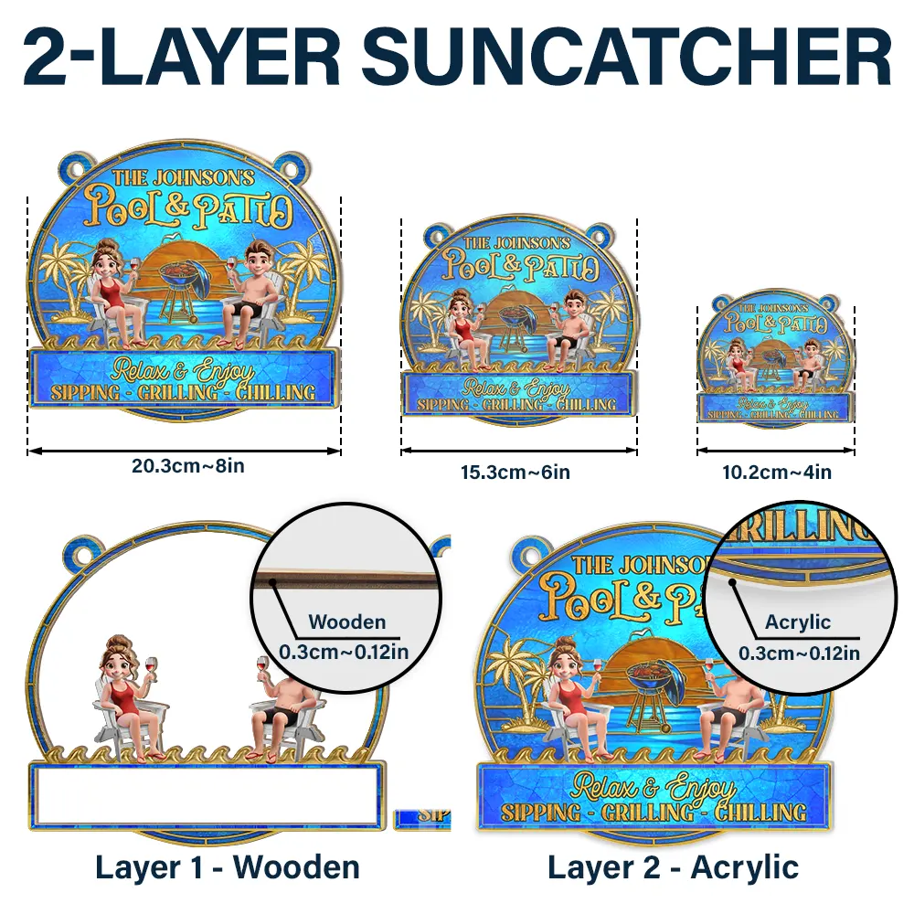 Couple Poolside Paradise Relax Enjoy Stained Glass Effect - Personalized Window Hanging Suncatcher Ornament - Image 6