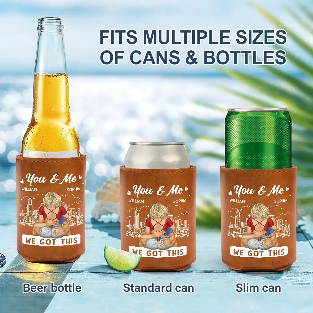 Couple Promise Always By Your Side - Personalized Leather Can Cooler - Image 2