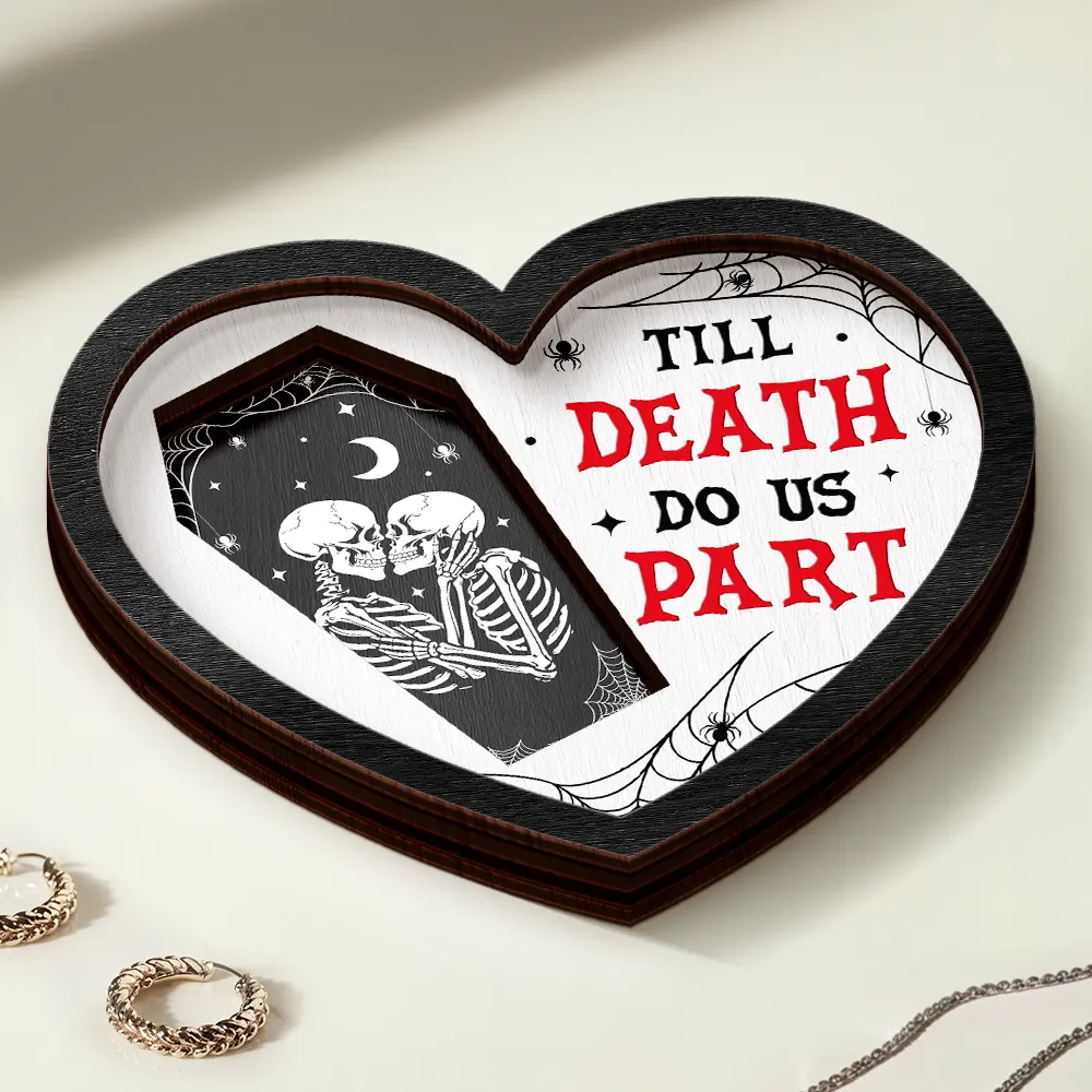 Couple Romance Till Death Do Us Part - Personalized 2-Layered Wooden Ring Dish - Image 3