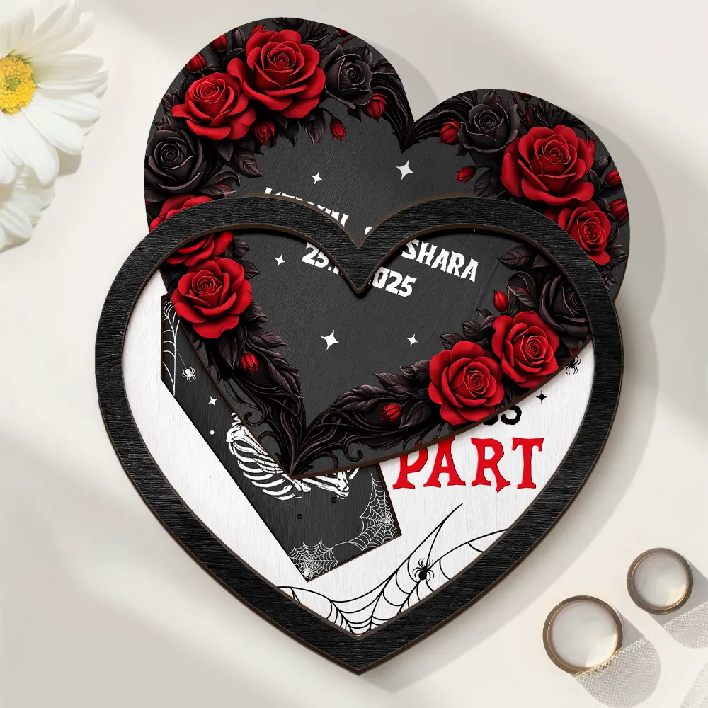 Couple Romance Till Death Do Us Part - Personalized 2-Layered Wooden Ring Dish - Image 4