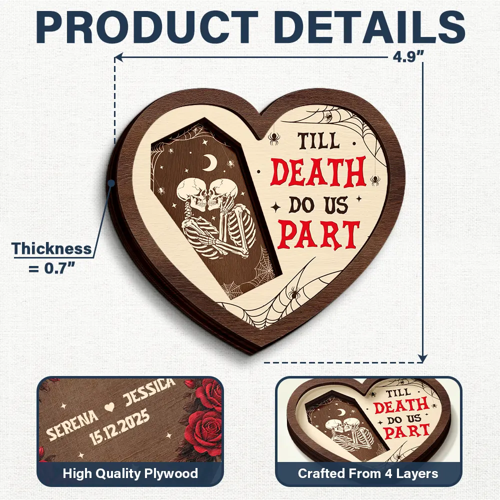 Couple Romance Till Death Do Us Part - Personalized 2-Layered Wooden Ring Dish - Image 5
