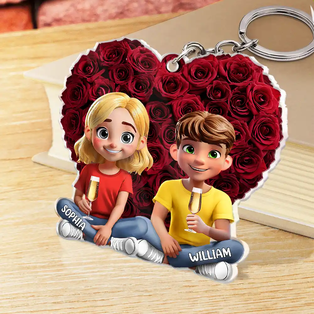 Couple Rose Heart - Personalized Acrylic Keychain - Image 2