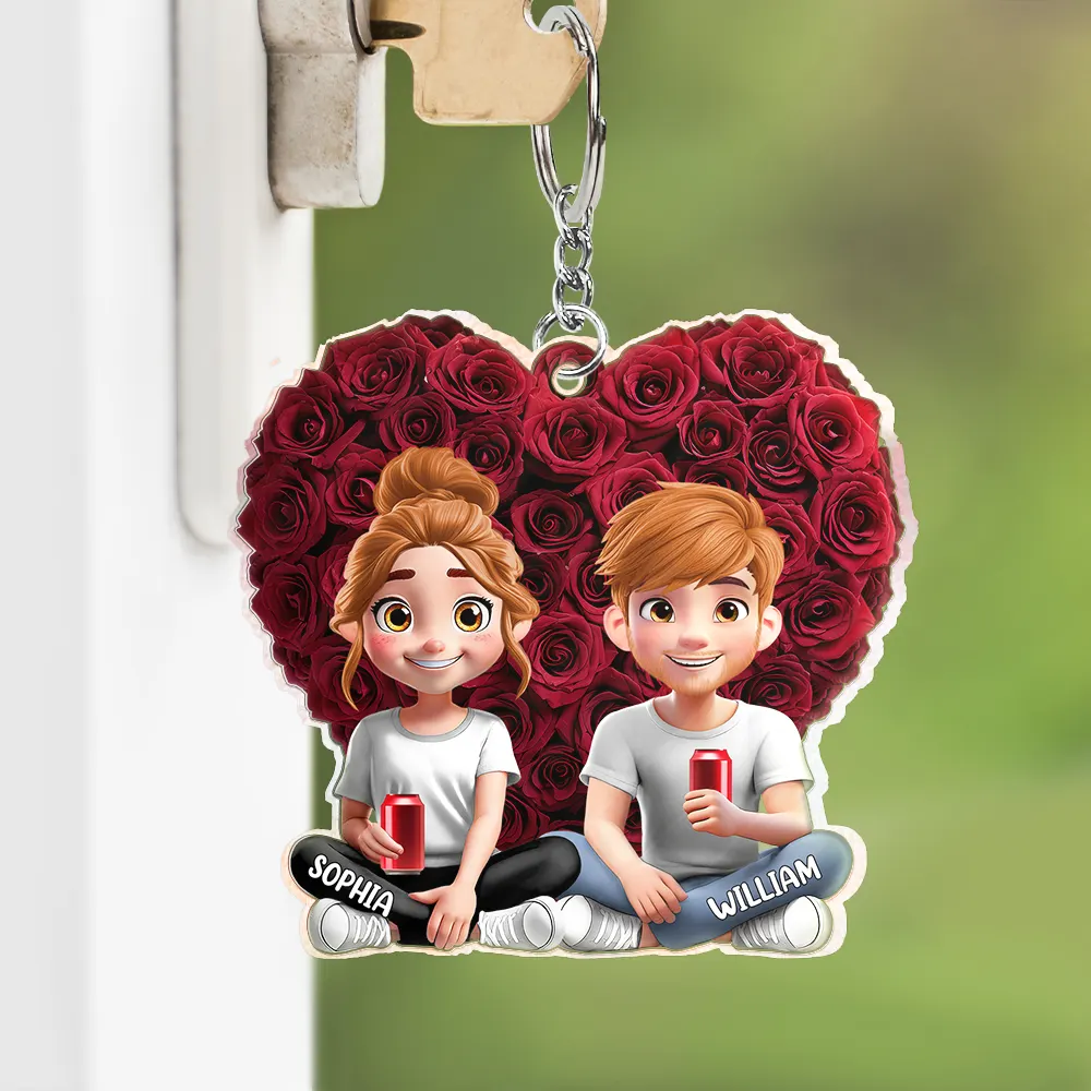 Couple Rose Heart - Personalized Acrylic Keychain - Image 3