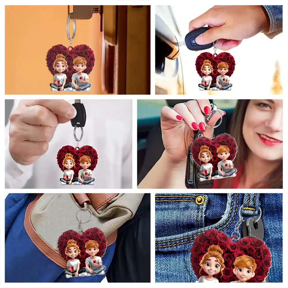 Couple Rose Heart - Personalized Acrylic Keychain - Image 6