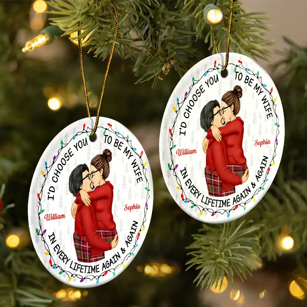 Couple Side View I'd Choose You - Personalized Circle Ceramic Ornament - Image 2