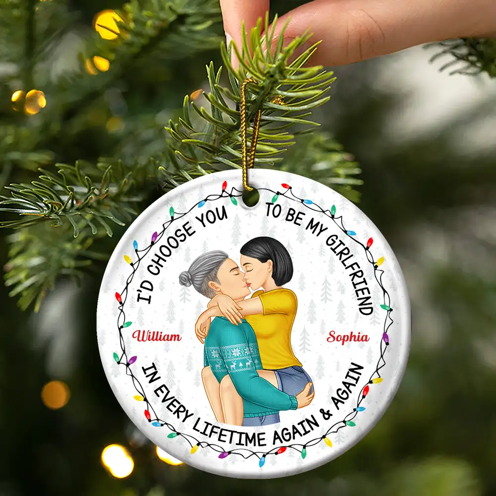 Couple Side View I'd Choose You - Personalized Circle Ceramic Ornament - Image 3