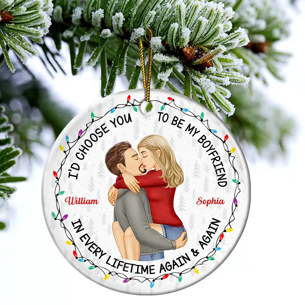Couple Side View I'd Choose You - Personalized Circle Ceramic Ornament - Image 4