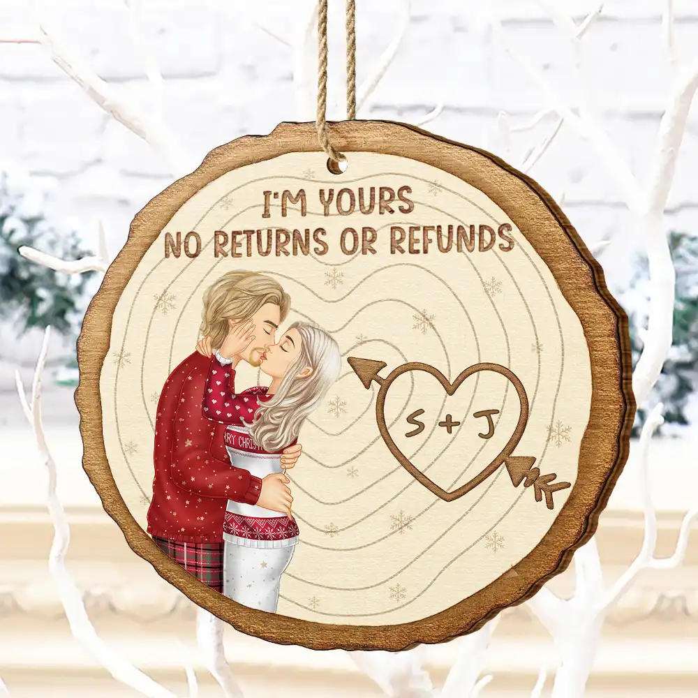 Couple Side View I'm Yours - Personalized Custom Shaped Wooden Ornament - Image 4