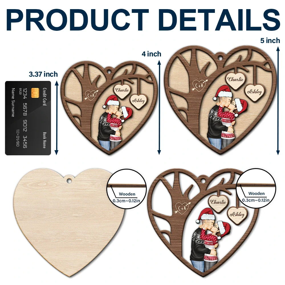 Couple Side View Kissing Under Tree - Personalized 2-Layered Wooden Ornament - Image 5