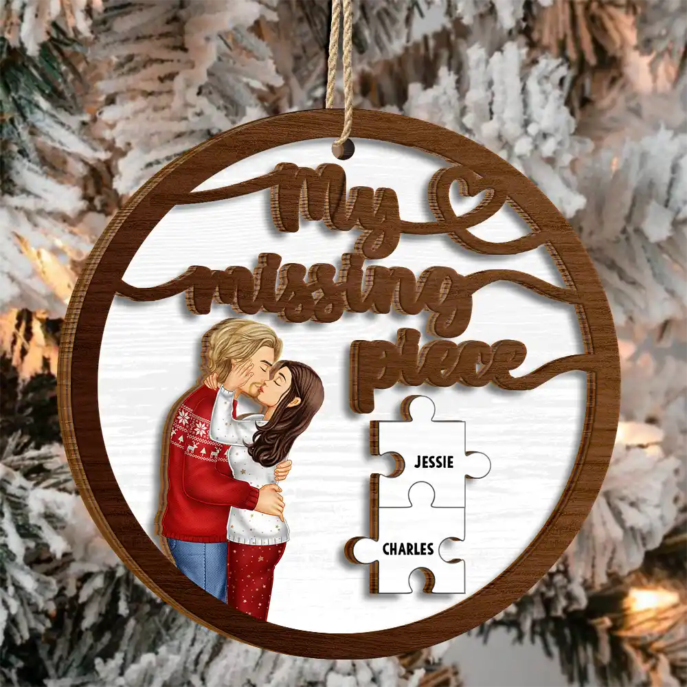 Couple Side View My Missing Piece - Personalized 2-Layered Wooden Ornament - Image 3