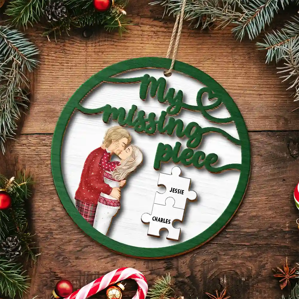 Couple Side View My Missing Piece - Personalized 2-Layered Wooden Ornament - Image 4