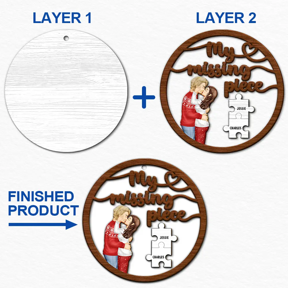 Couple Side View My Missing Piece - Personalized 2-Layered Wooden Ornament - Image 6