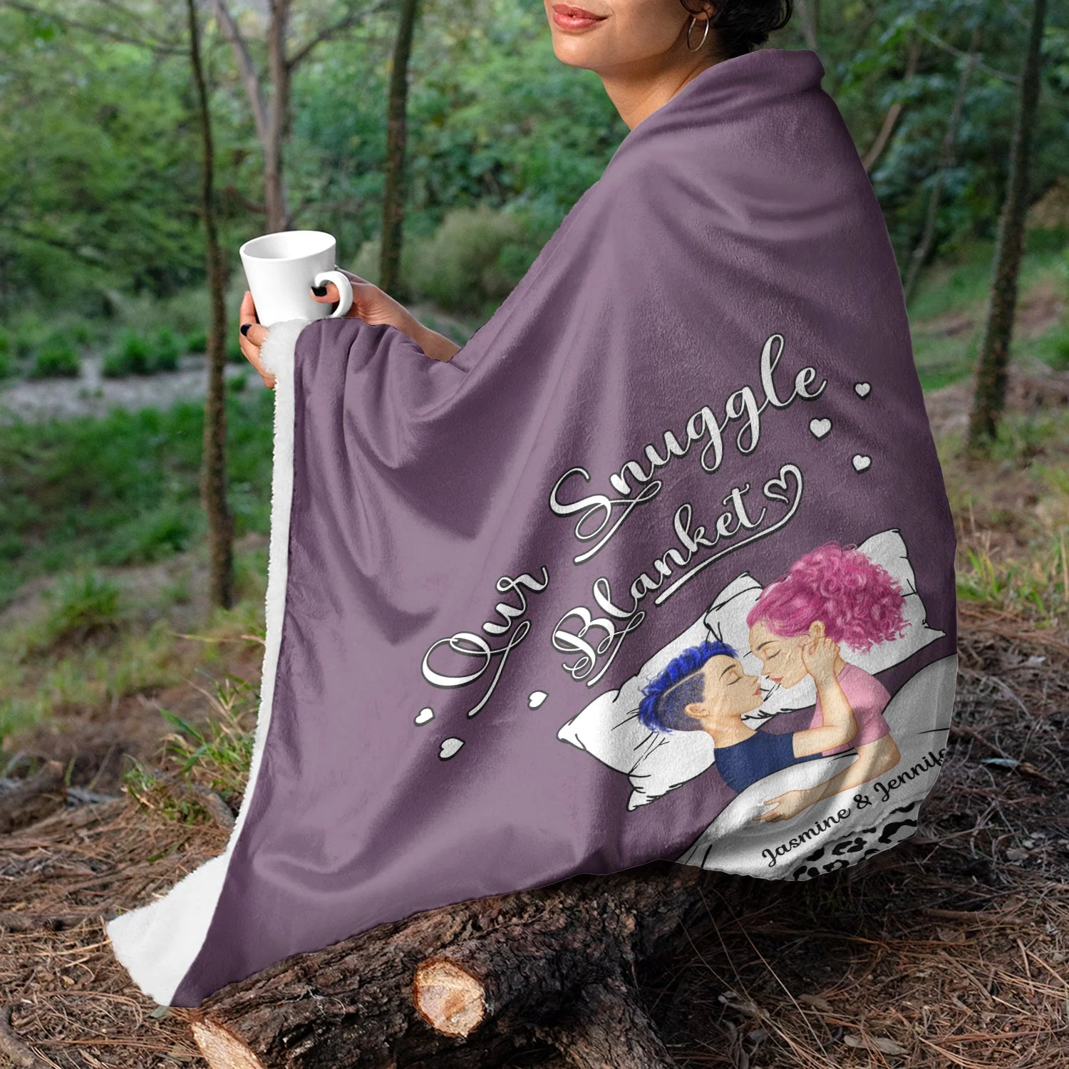 Couple Side View Our Snuggle Blanket - Gift For Couple - Personalized Custom Fleece Blanket - Image 3