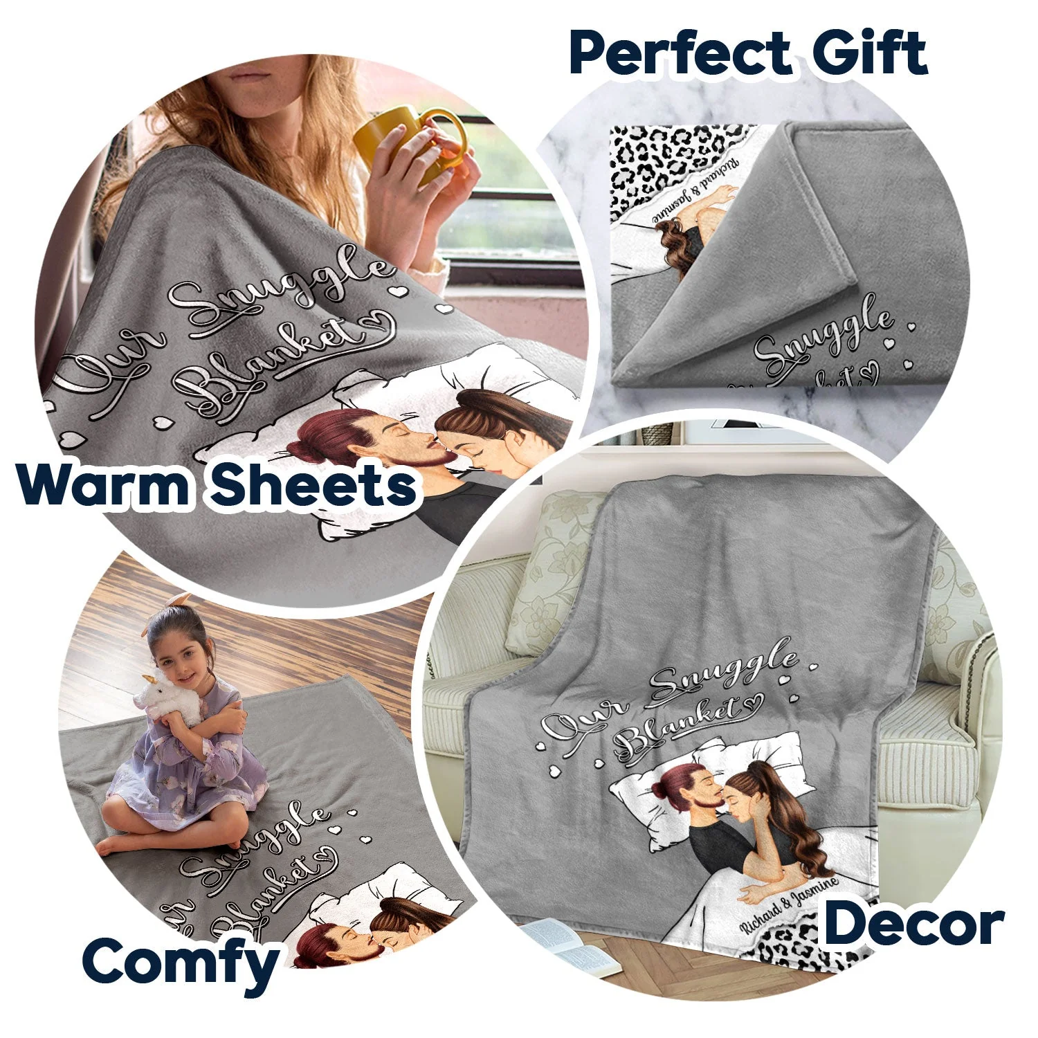Couple Side View Our Snuggle Blanket - Gift For Couple - Personalized Custom Fleece Blanket - Image 5