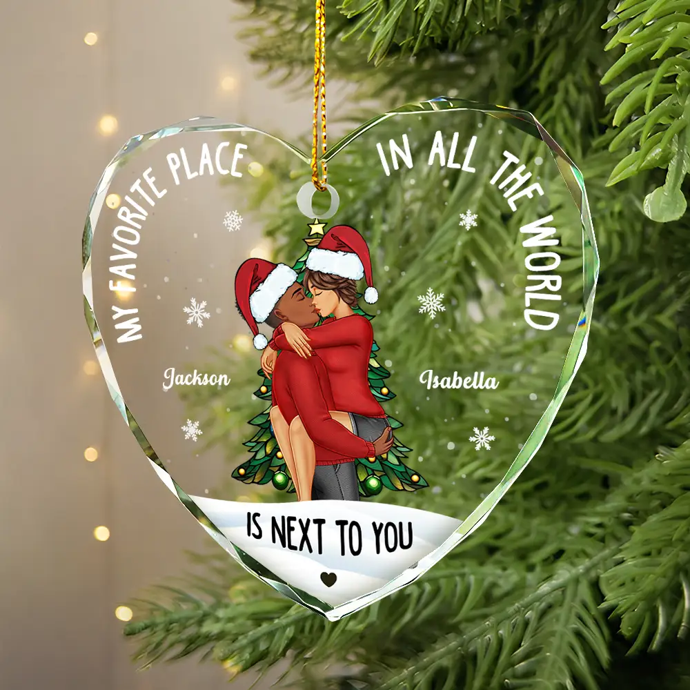 Couple Sideview My Favorite Place In The World - Personalized Glass Ornament - Image 4