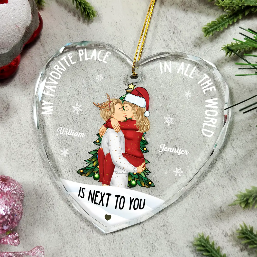 Couple Sideview My Favorite Place In The World - Personalized Glass Ornament - Image 5