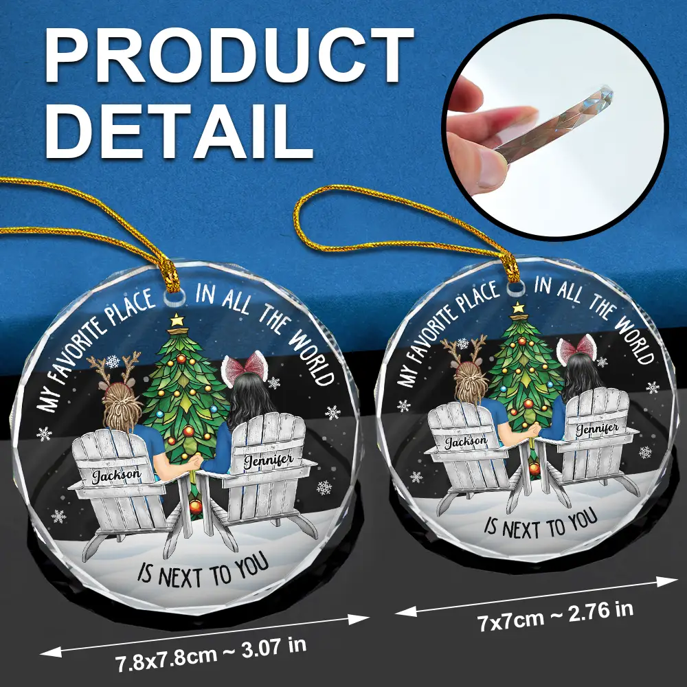 Couple Sitting Christmas Favorite Place In All The World - Personalized Circle Glass Ornament - Image 6
