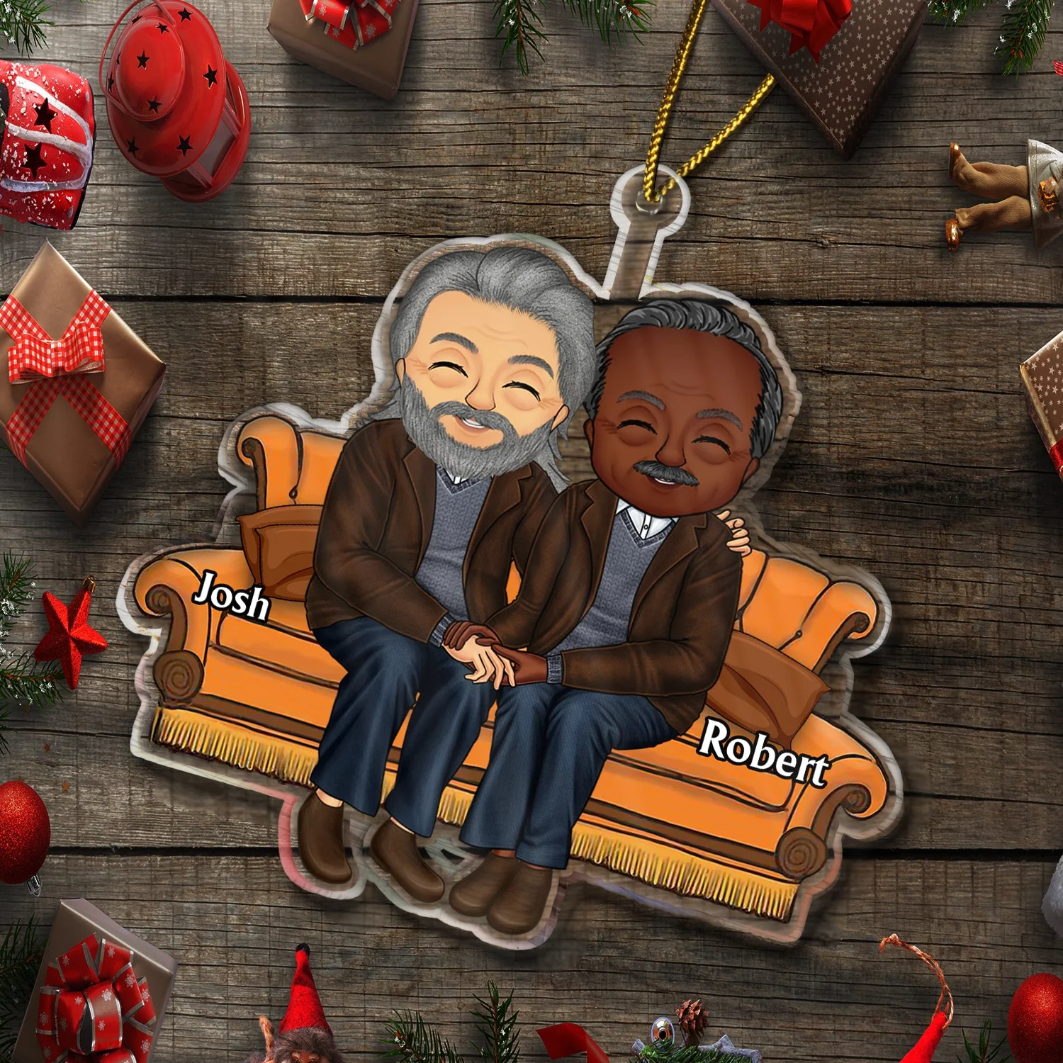 Couple Sitting - Christmas Gift For Lover, Husband, Wife, Couples - Personalized Cutout Acrylic Ornament - Image 6