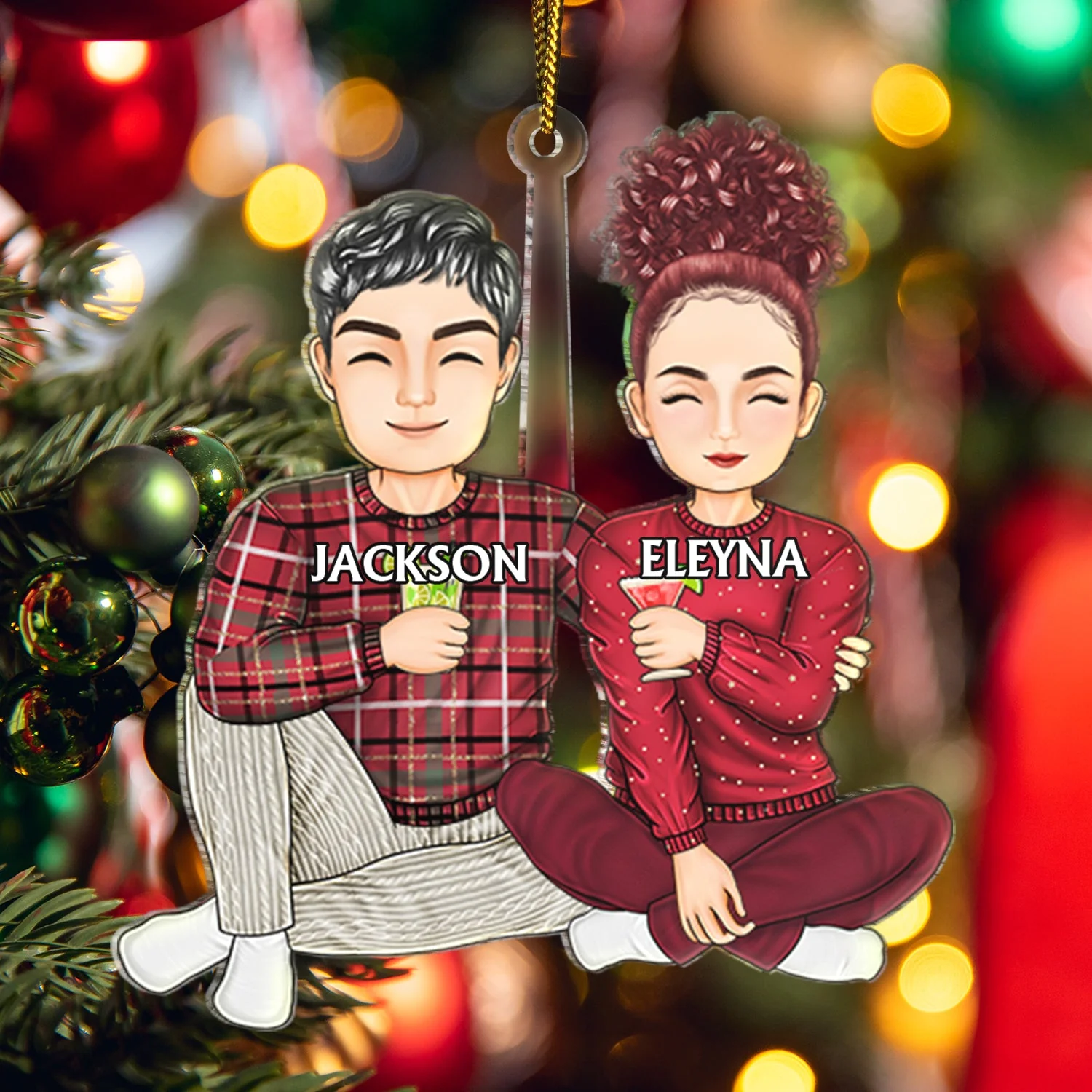 Couple Sitting Drink Together - Christmas Gift For Husband And Wife - Personalized Cutout Acrylic Ornament - Image 5