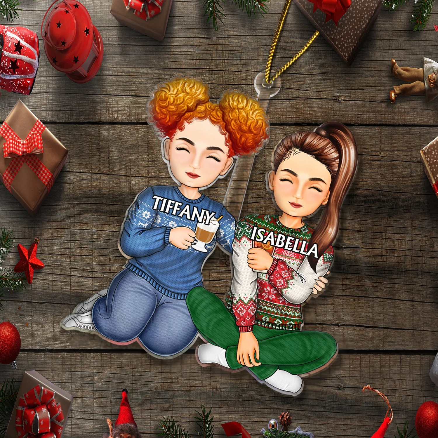Couple Sitting Drink Together - Christmas Gift For Husband And Wife - Personalized Cutout Acrylic Ornament - Image 6