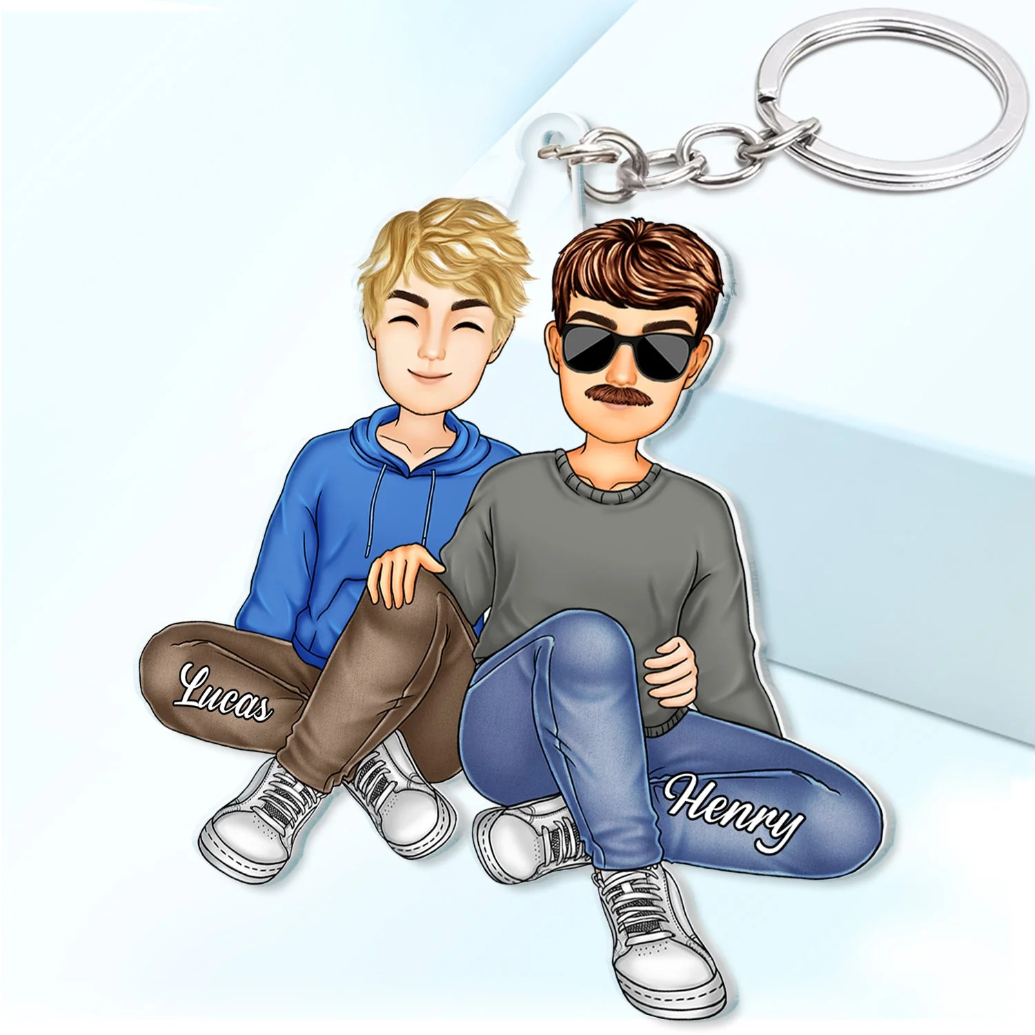 Couple Sitting Together - Anniversary Gift For Couples - Personalized Cutout Acrylic Keychain - Image 2