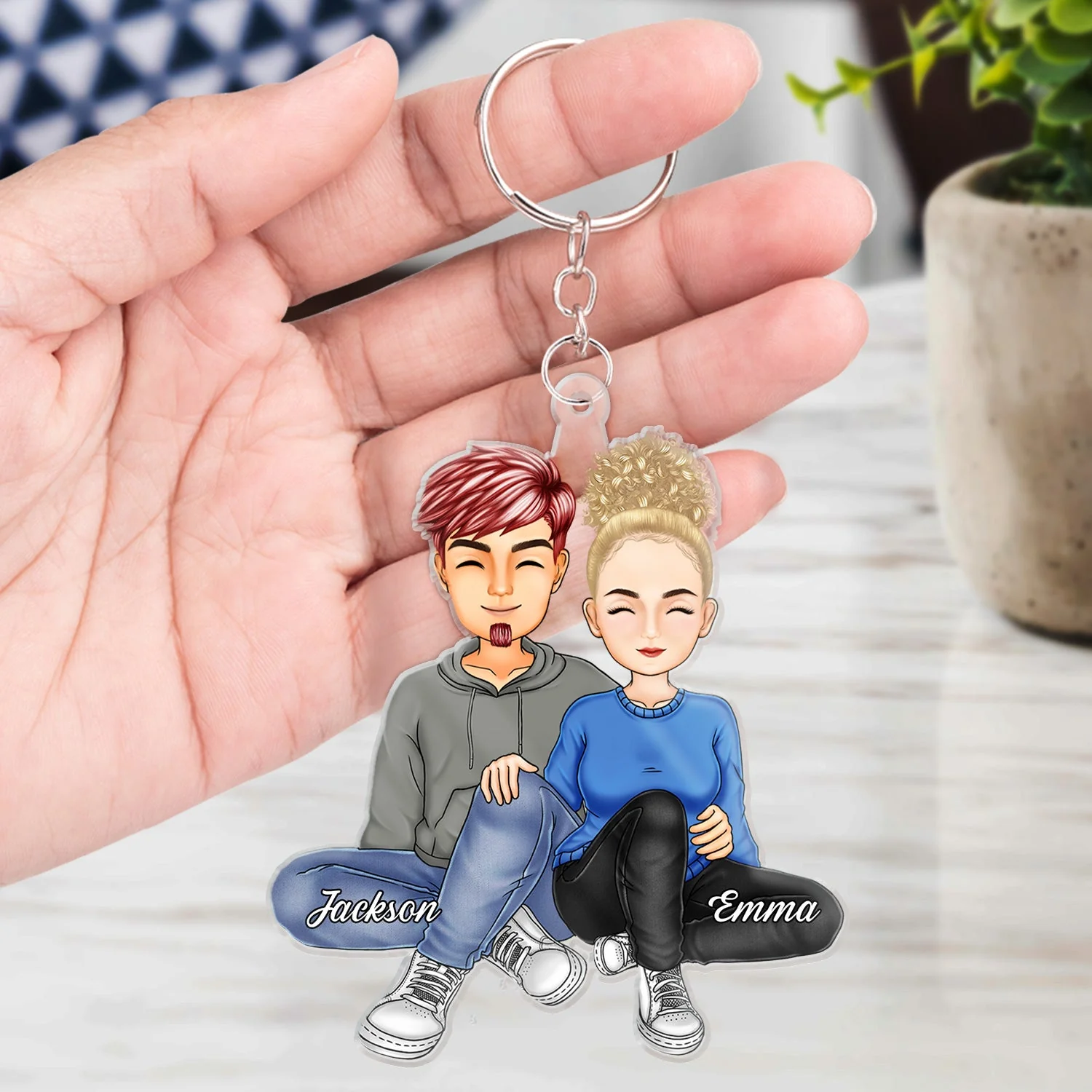 Couple Sitting Together - Anniversary Gift For Couples - Personalized Cutout Acrylic Keychain - Image 4