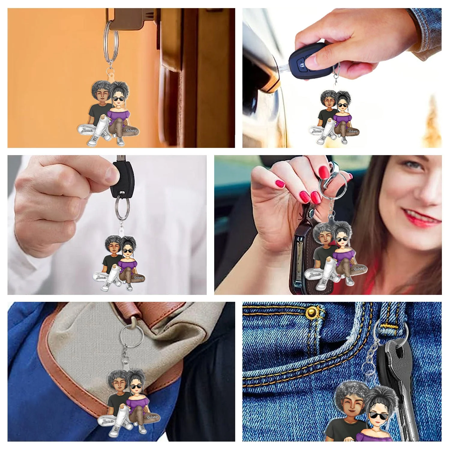 Couple Sitting Together - Anniversary Gift For Couples - Personalized Cutout Acrylic Keychain - Image 6