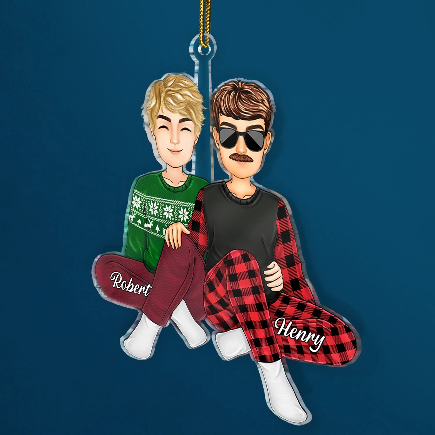 Couple Sitting Together - Christmas Gift For Husband And Wife - Personalized Cutout Acrylic Ornament - Image 2