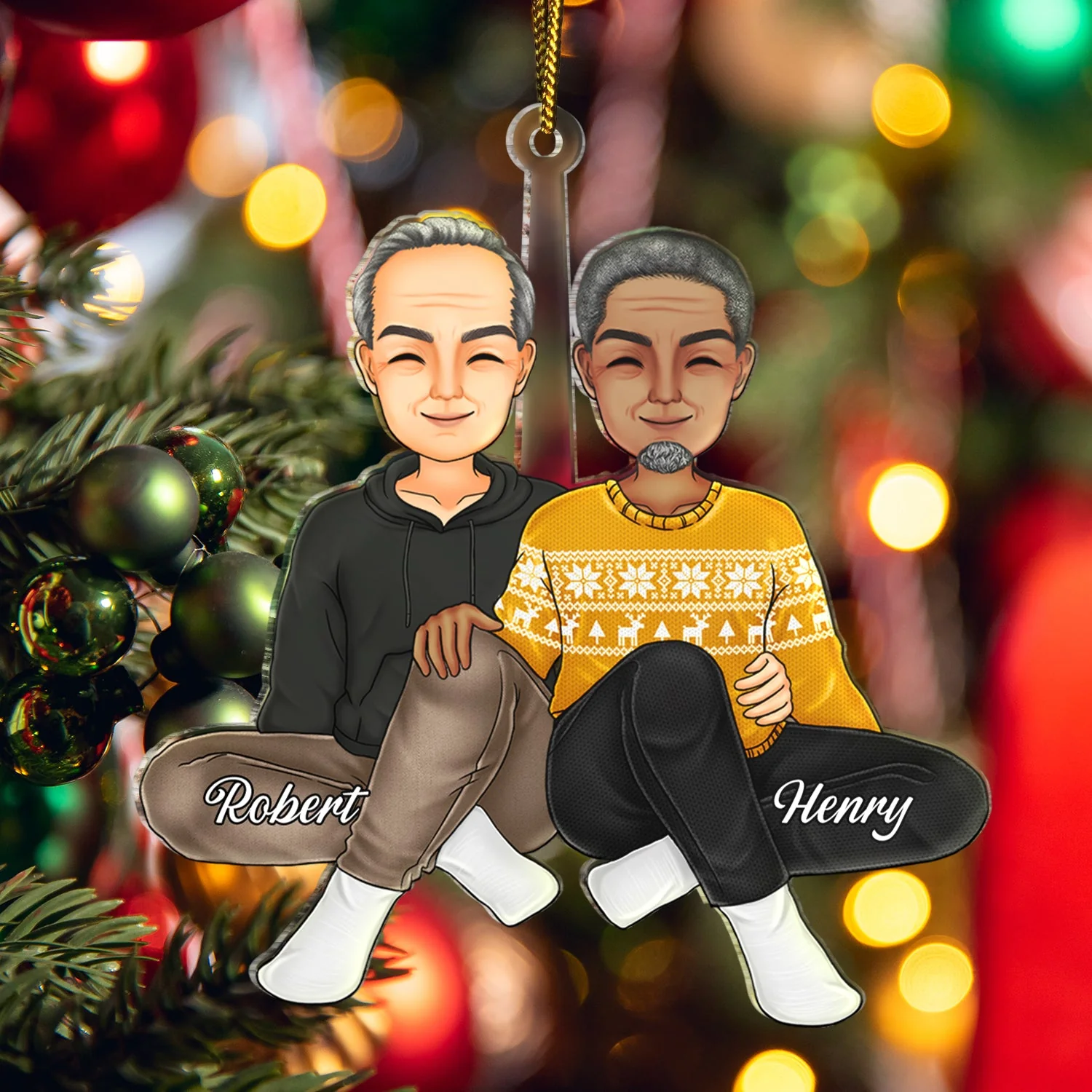 Couple Sitting Together - Christmas Gift For Husband And Wife - Personalized Cutout Acrylic Ornament - Image 5