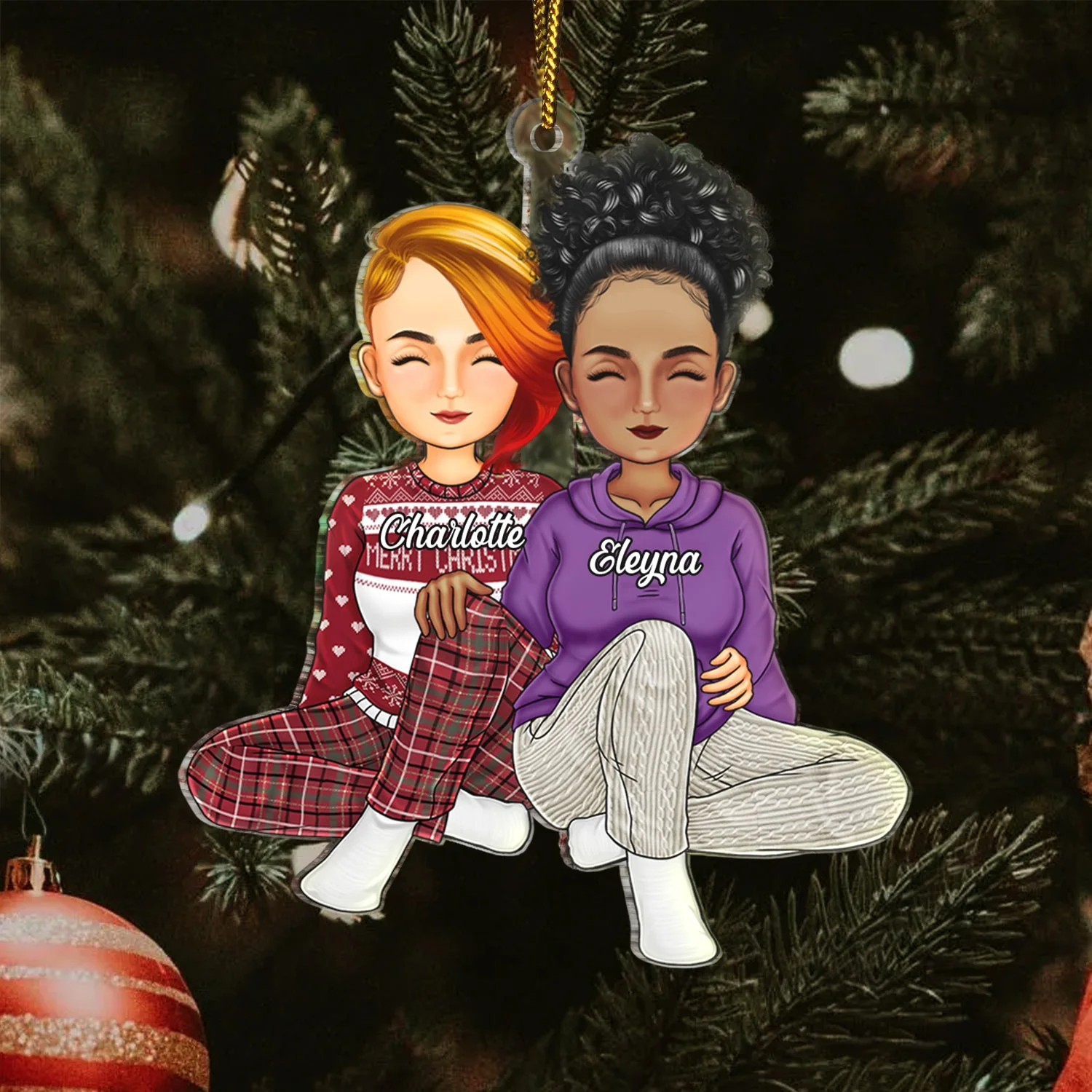 Couple Sitting Together - Christmas Gift For Husband, Wife, Lover - Personalized Cutout Acrylic Ornament - Image 3