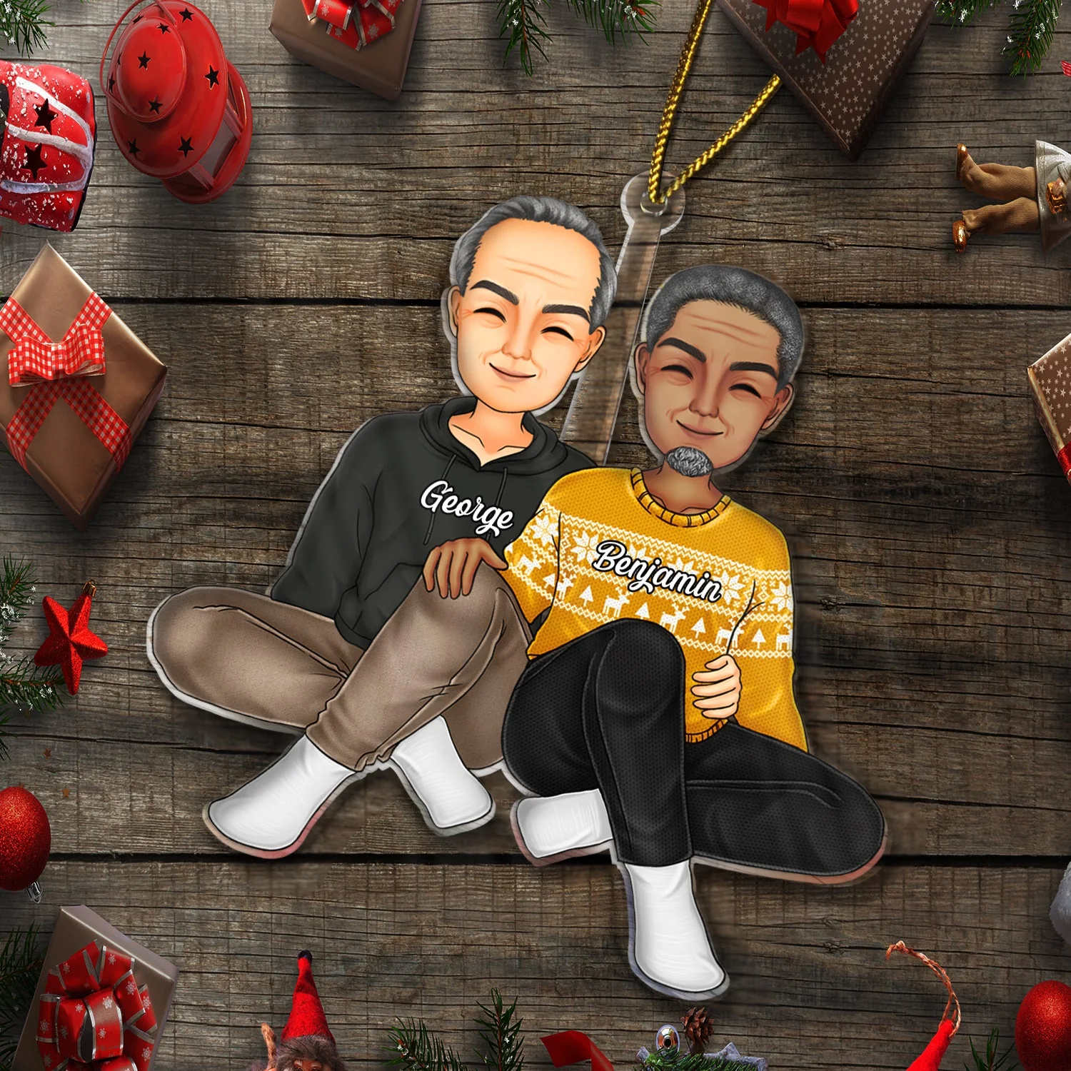 Couple Sitting Together - Christmas Gift For Husband, Wife, Lover - Personalized Cutout Acrylic Ornament - Image 6