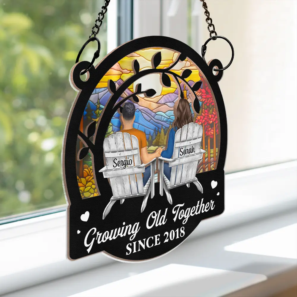 Couple Starry Night Growing Old Together Since - Personalized Window Hanging Suncatcher Ornament - Image 3