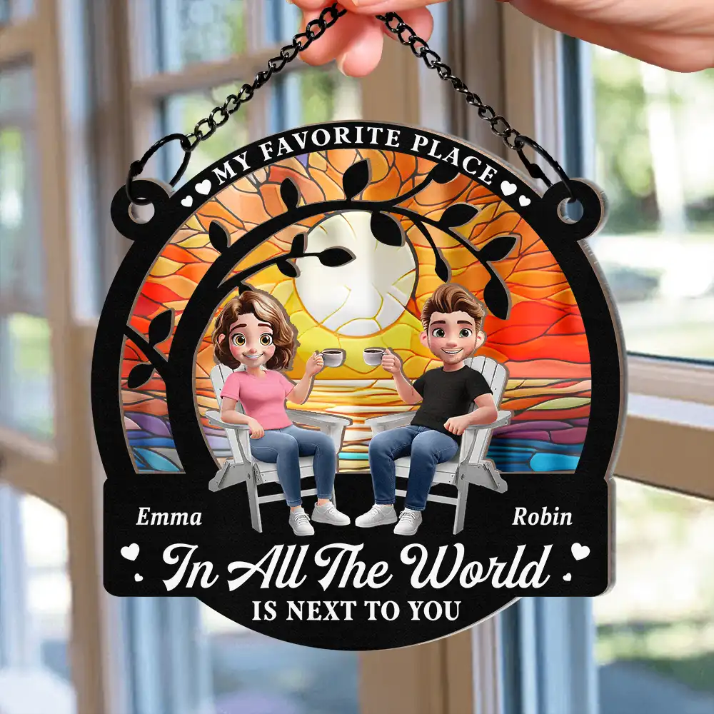 Couple Starry Night My Favorite Place In All The World - Personalized Window Hanging Suncatcher Ornament - Image 2