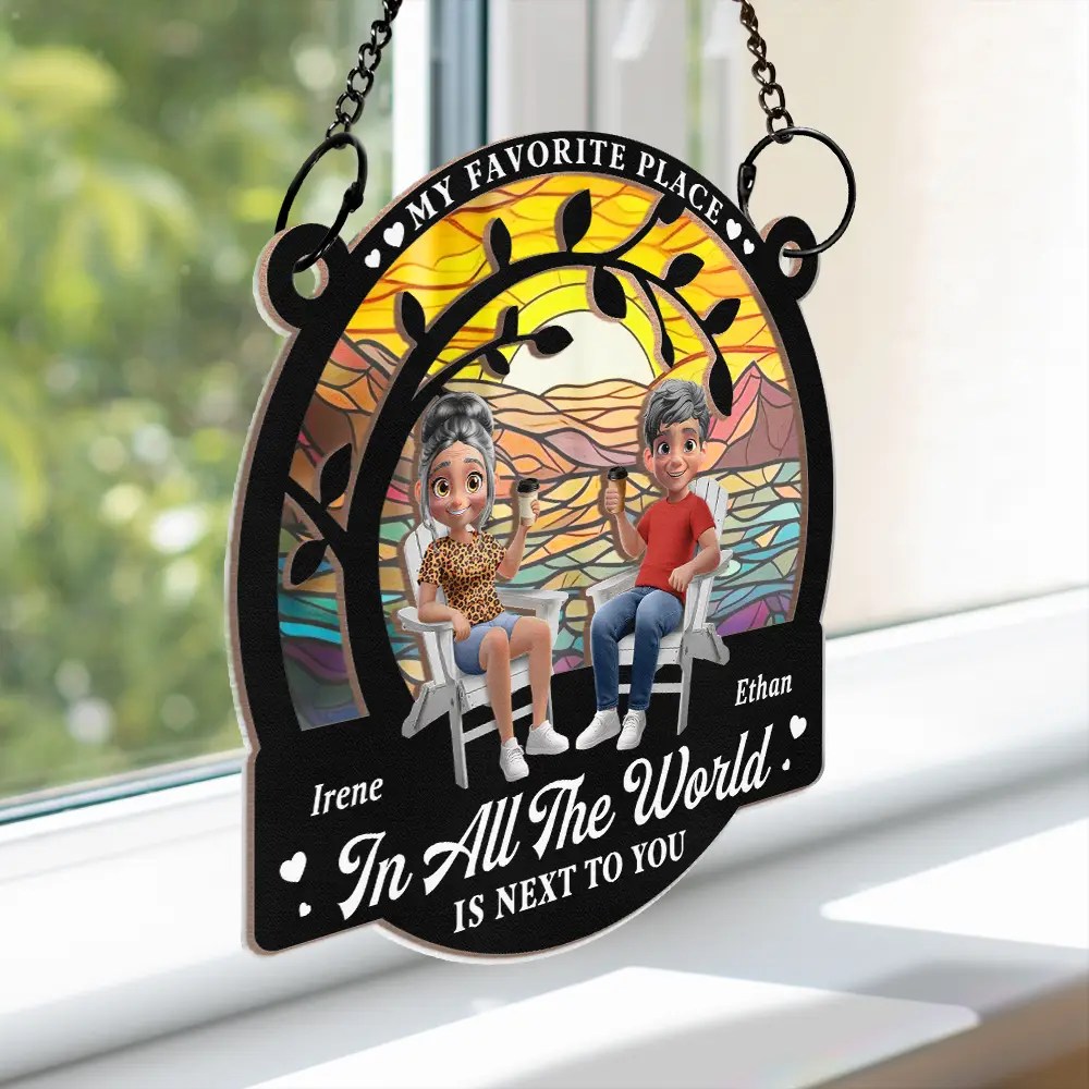 Couple Starry Night My Favorite Place In All The World - Personalized Window Hanging Suncatcher Ornament - Image 3