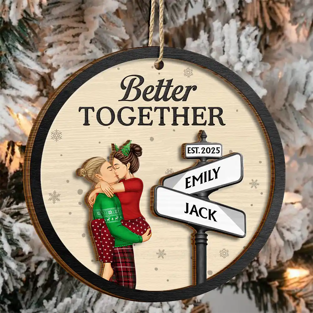 Couple Street Sign God Gave Me You Better Together - Personalized 2-Layered Wooden Ornament - Image 3
