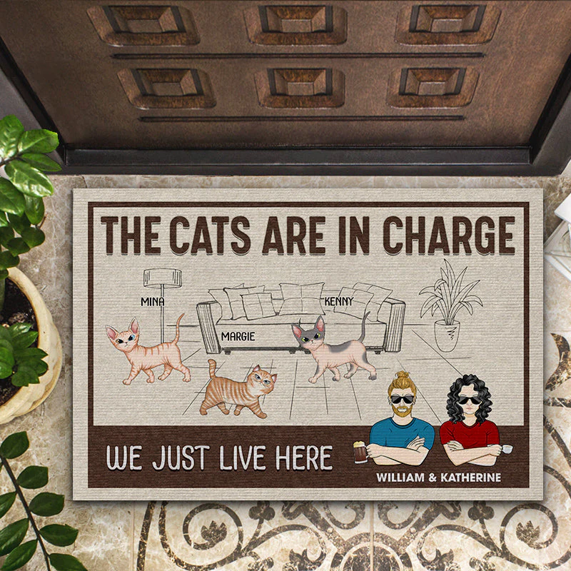 Couple The Cats Are In Charge - Gift For Cat Mom & Cat Dad - Personalized Custom Doormat - Image 2