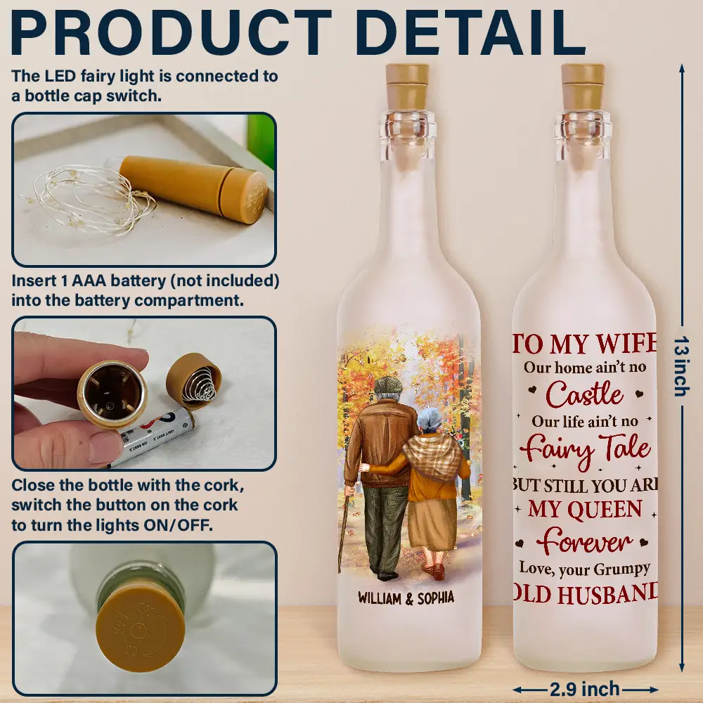 Couple To My Wife Our Home Ain't No Castle - Personalized Bottle Light - Image 4