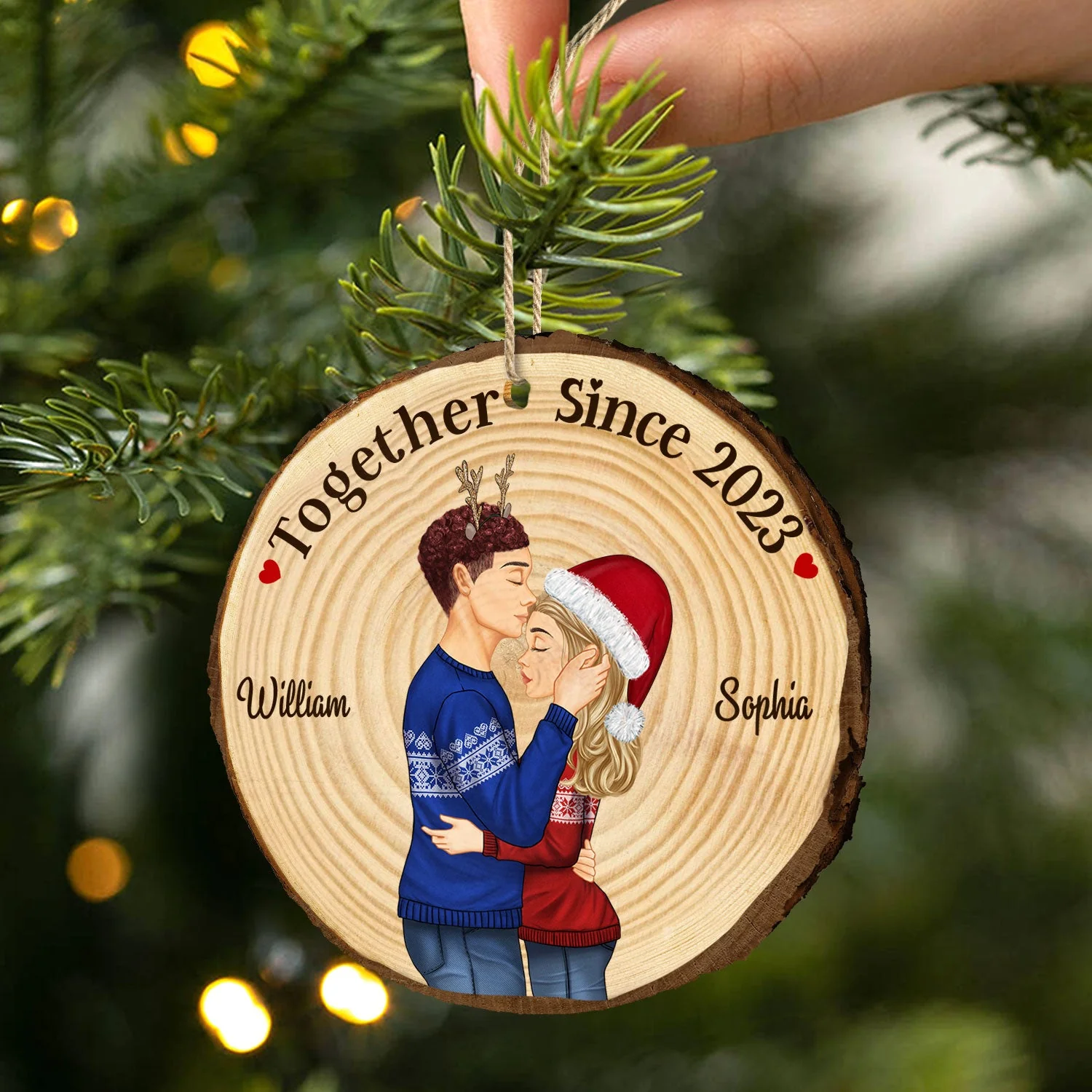 Couple Together Since - Anniversary, Christmas Gift For Spouse, Lover, Husband, Wife, Boyfriend, Girlfriend - Personalized Wood Slice Ornament - Image 2