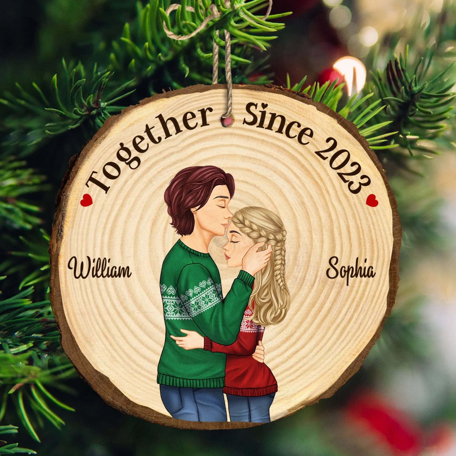 Couple Together Since - Anniversary, Christmas Gift For Spouse, Lover, Husband, Wife, Boyfriend, Girlfriend - Personalized Wood Slice Ornament - Image 3