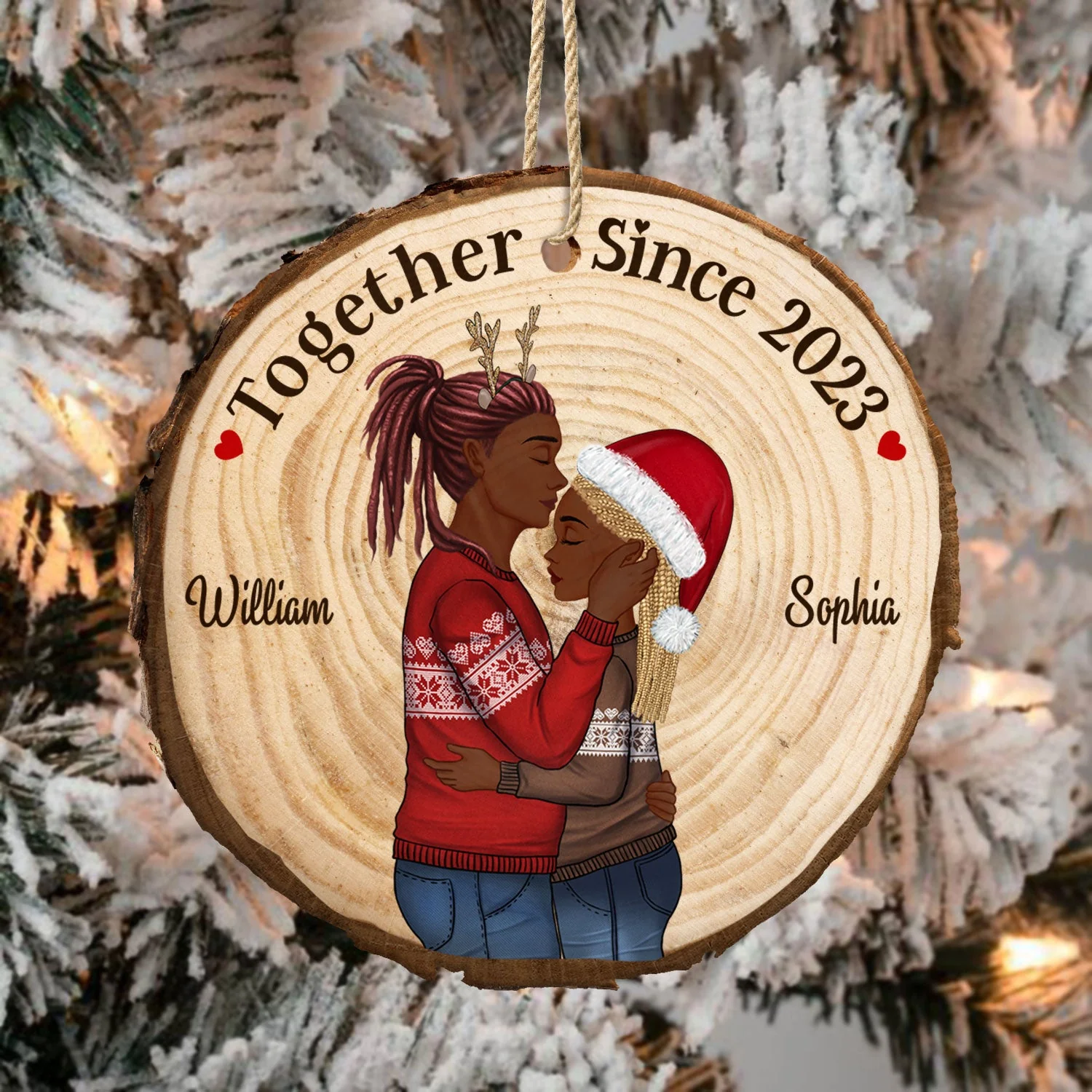 Couple Together Since - Anniversary, Christmas Gift For Spouse, Lover, Husband, Wife, Boyfriend, Girlfriend - Personalized Wood Slice Ornament - Image 4