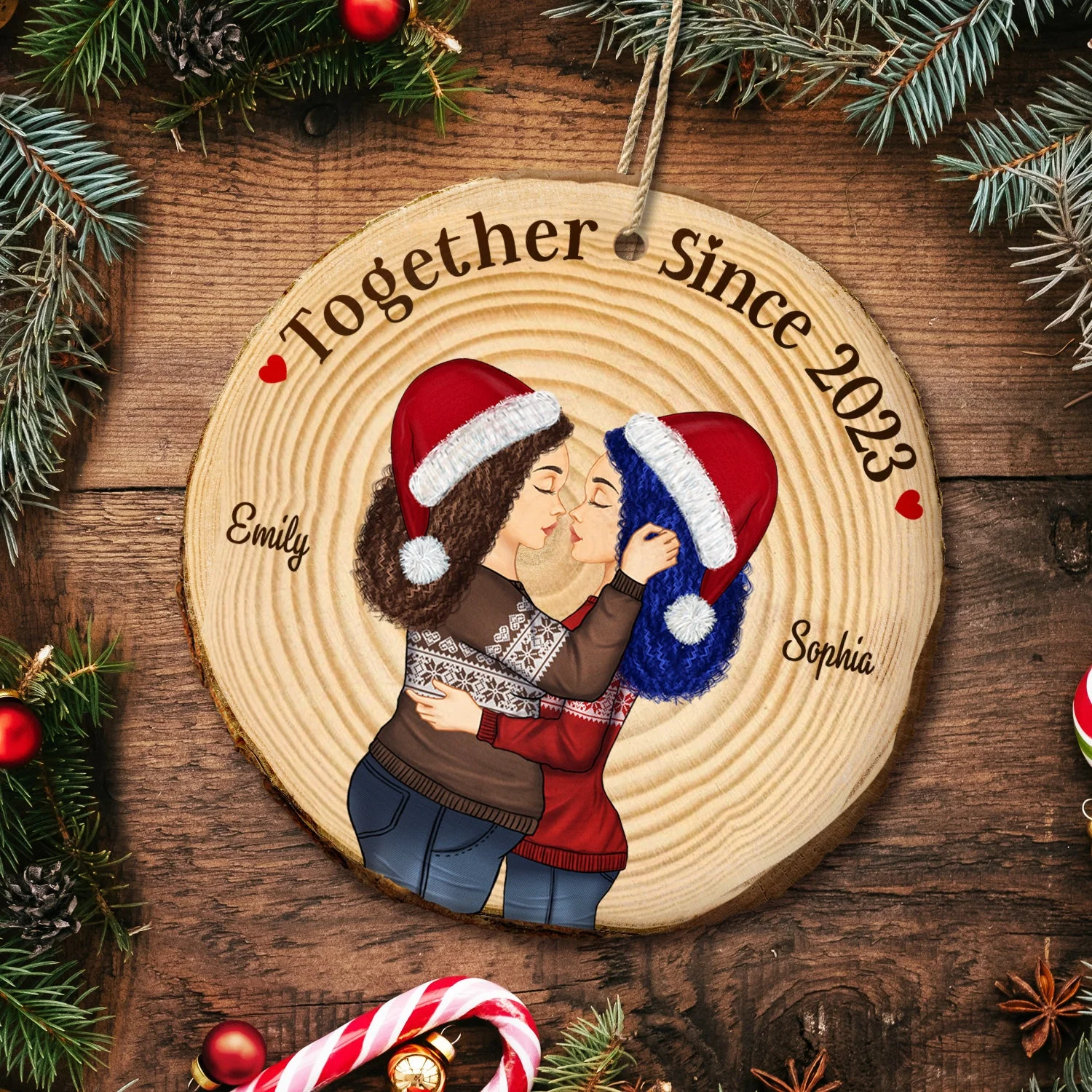 Couple Together Since - Anniversary, Christmas Gift For Spouse, Lover, Husband, Wife, Boyfriend, Girlfriend - Personalized Wood Slice Ornament - Image 5