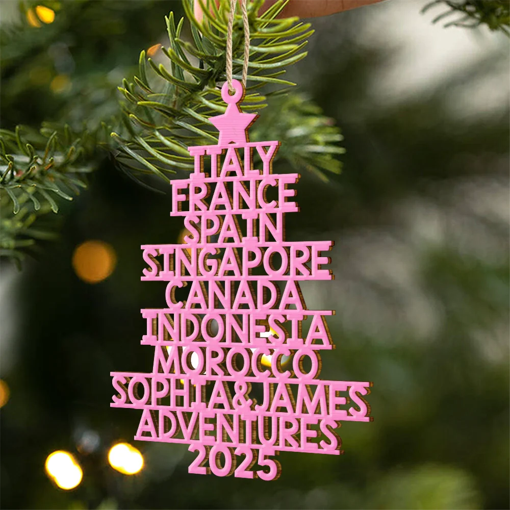 Couple Travel Goal Adventures Of The Year - Personalized Custom Shaped Wooden Ornament - Image 2