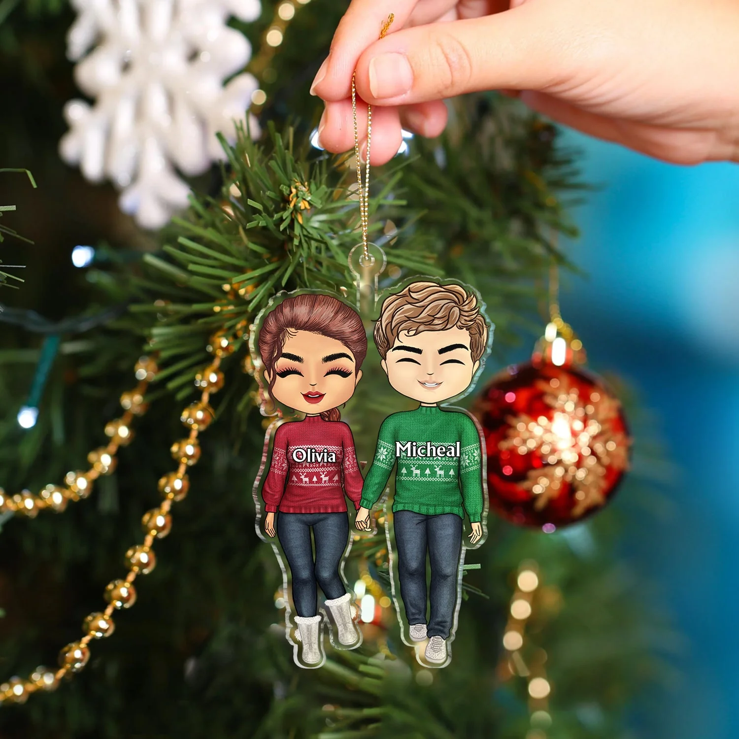 Couple Walking - Christmas Gift For Lover, Husband, Wife, Couples - Personalized Cutout Acrylic Ornament - Image 4