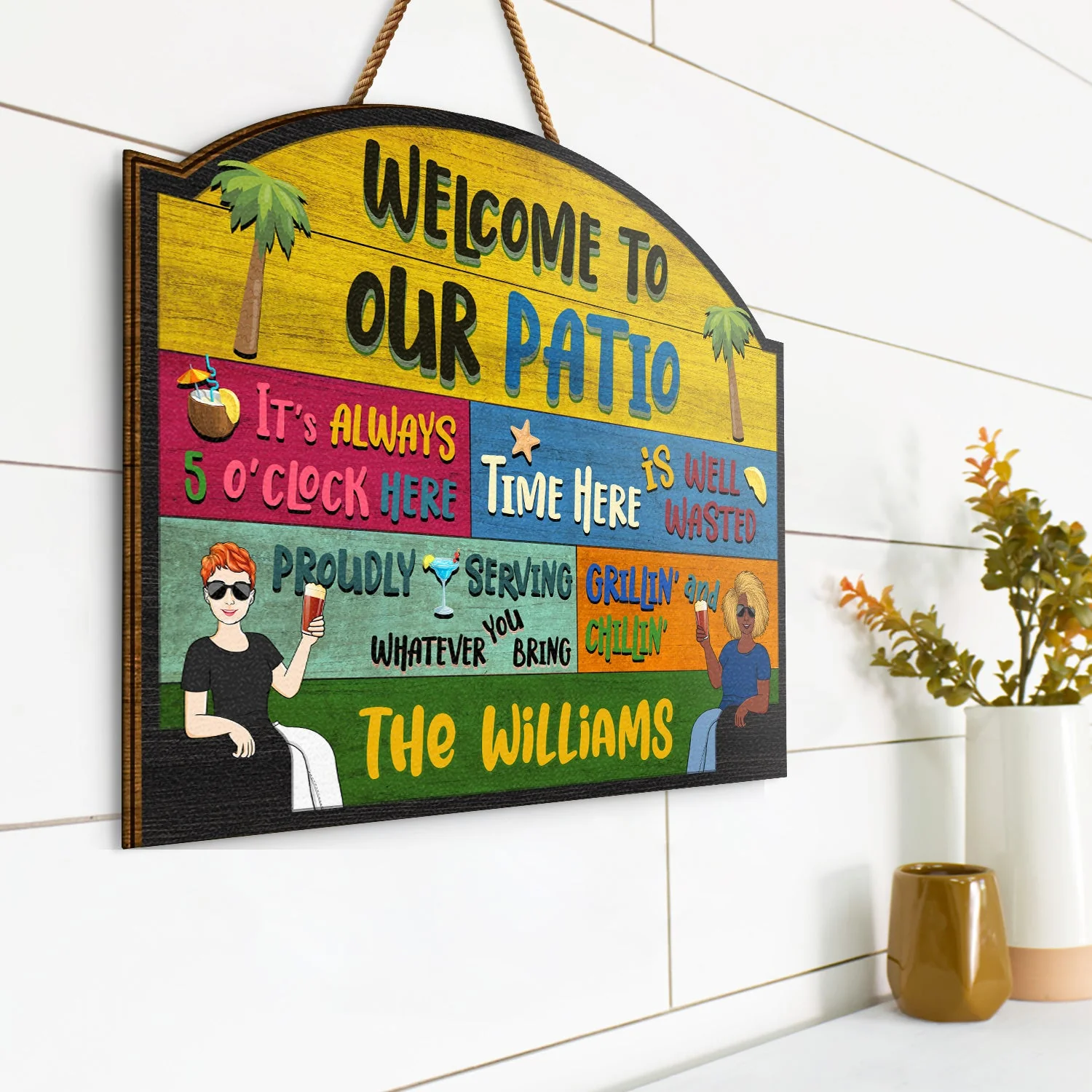 Couple Welcome Grilling Chilling - Home Decor For Patio, Pool, Hot Tub, Deck, Shaverbahn, Bar - Personalized Custom Shaped Wood Sign - Image 2