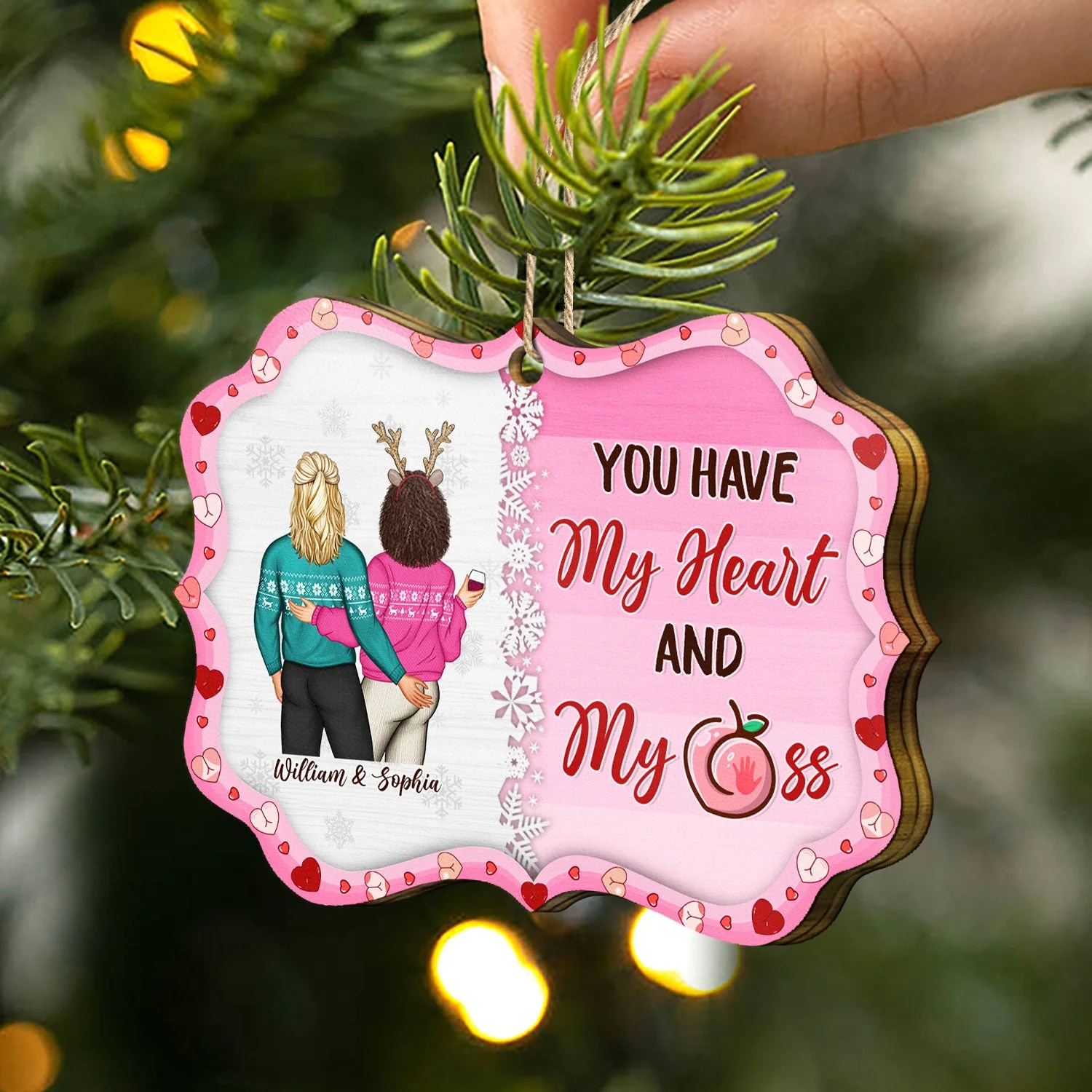Couple You Have My Heart - Anniversary, Christmas Gift For Spouse, Lover, Husband, Wife, Boyfriend, Girlfriend, Couples - Personalized Medallion Wooden Ornament - Image 2