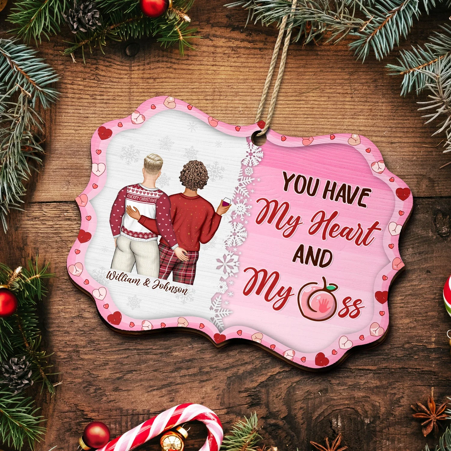 Couple You Have My Heart - Anniversary, Christmas Gift For Spouse, Lover, Husband, Wife, Boyfriend, Girlfriend, Couples - Personalized Medallion Wooden Ornament - Image 5