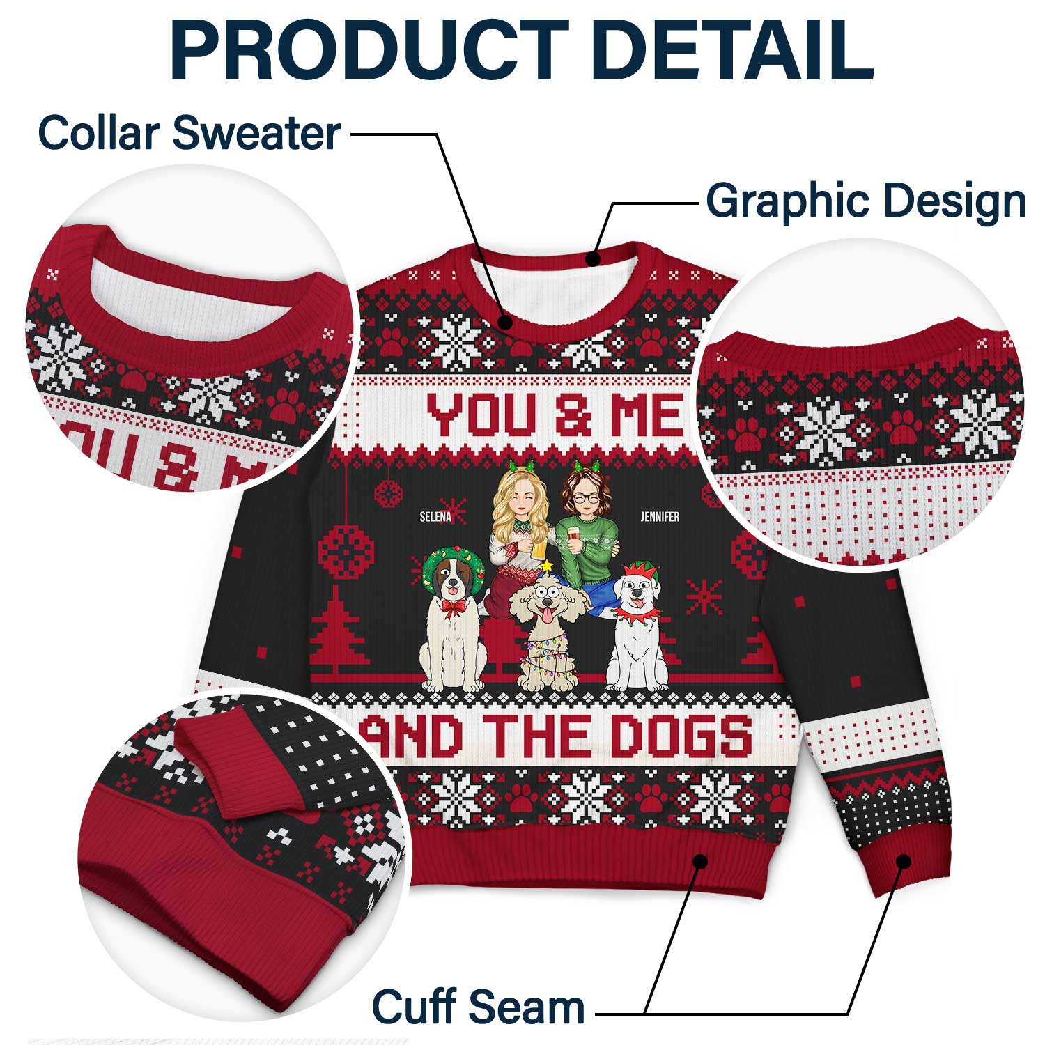 Couple You & Me And The Dogs Cartoon Style - Anniversary, Christmas Gift For Dog Lovers, Couples - Personalized Unisex Ugly Sweater - Image 6